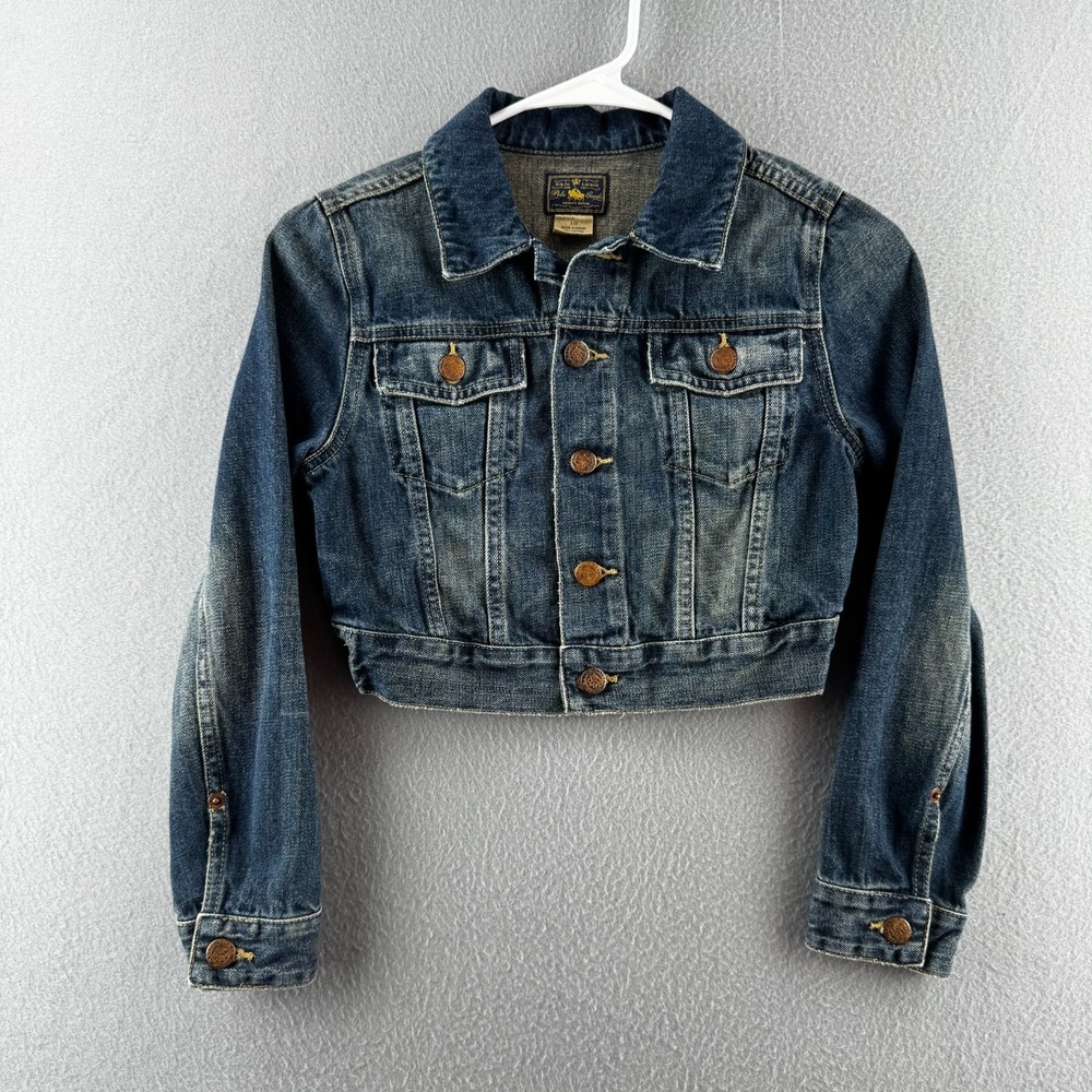 Polo Ralph Lauren Denim Jacket Youth Girls Size 10 Trucker Blue Cropped Fit Y2K